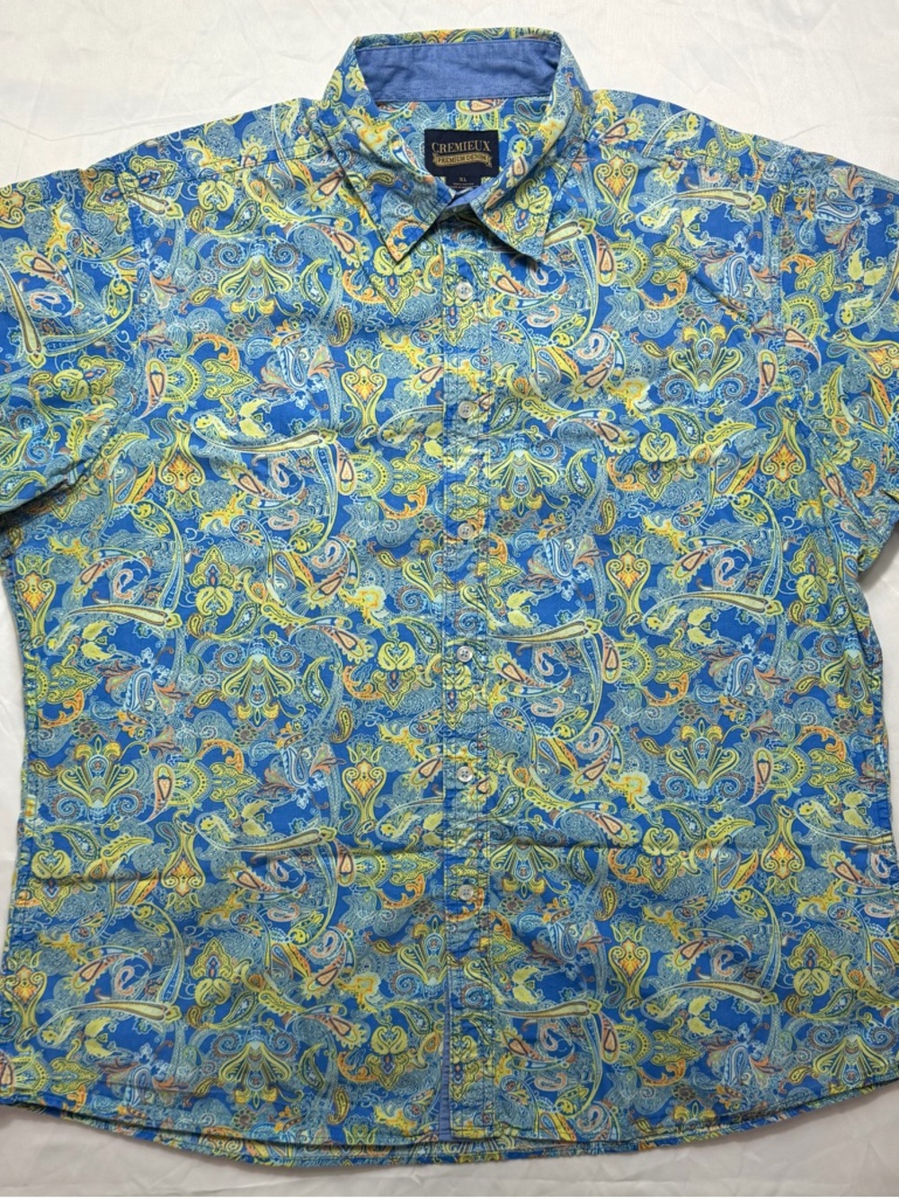 Daniel Cremieux Blue and Yellow Paisley Short Sleeve Button-Up Shirt